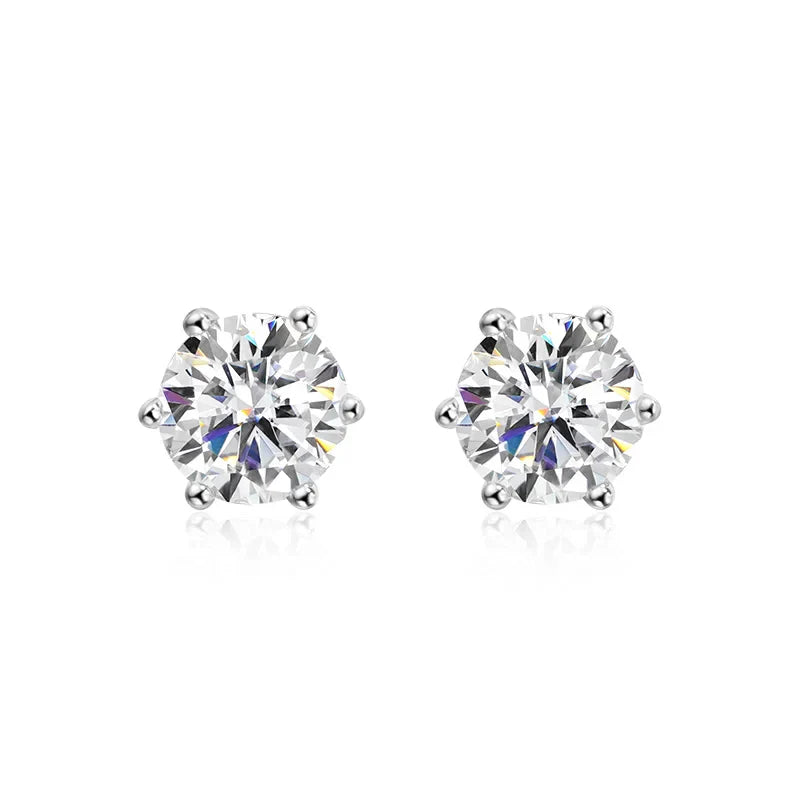 0.1-3CT Certified Moissanite Stud Earring for Women Classic Sparkling Lab Diamond Sterling Silver 925 Jewelry 6-Claws