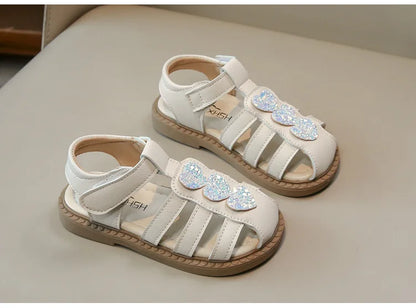 Kid Shoes Children Sandals Bling Heart-shape Summer Girl Princess Shoe Flat Heel Sandals Children Girls Performance Shoes I03022
