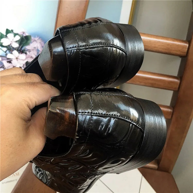 Business Men Crocodile Pattern Cowhide Genuine Leather Dress Shoes Lace Up Pointed Toe Derby Shoes Spring Wedding Formal Shoes