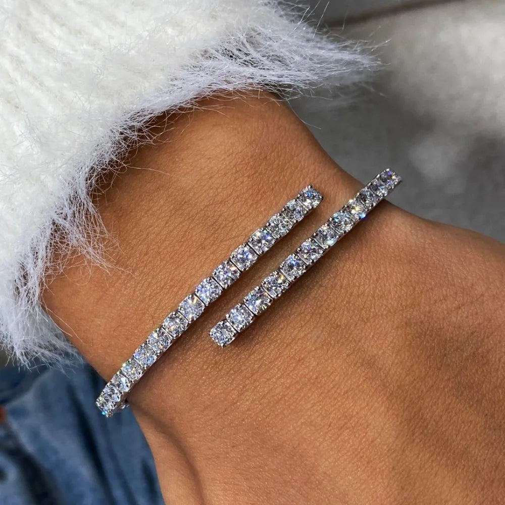 Certified 3mm All Moissanite Open Bangle Tennis Bracelet S925 Silver Sparkling Lab Diamond Cuff Bangles For Women Fine Jewelry
