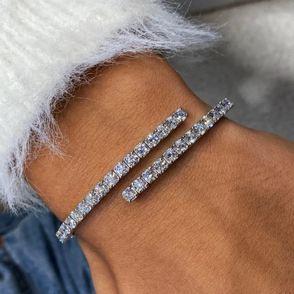 Certified 3mm All Moissanite Open Bangle Tennis Bracelet S925 Silver Sparkling Lab Diamond Cuff Bangles For Women Fine Jewelry