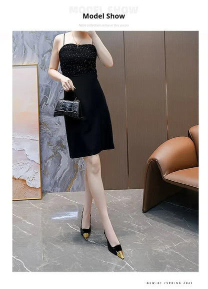 New Summer Women's High-heeled Sandals Gold Iron Head Patent Leather Black Stiletto Square Head Closed Toe Sling Back Shoes