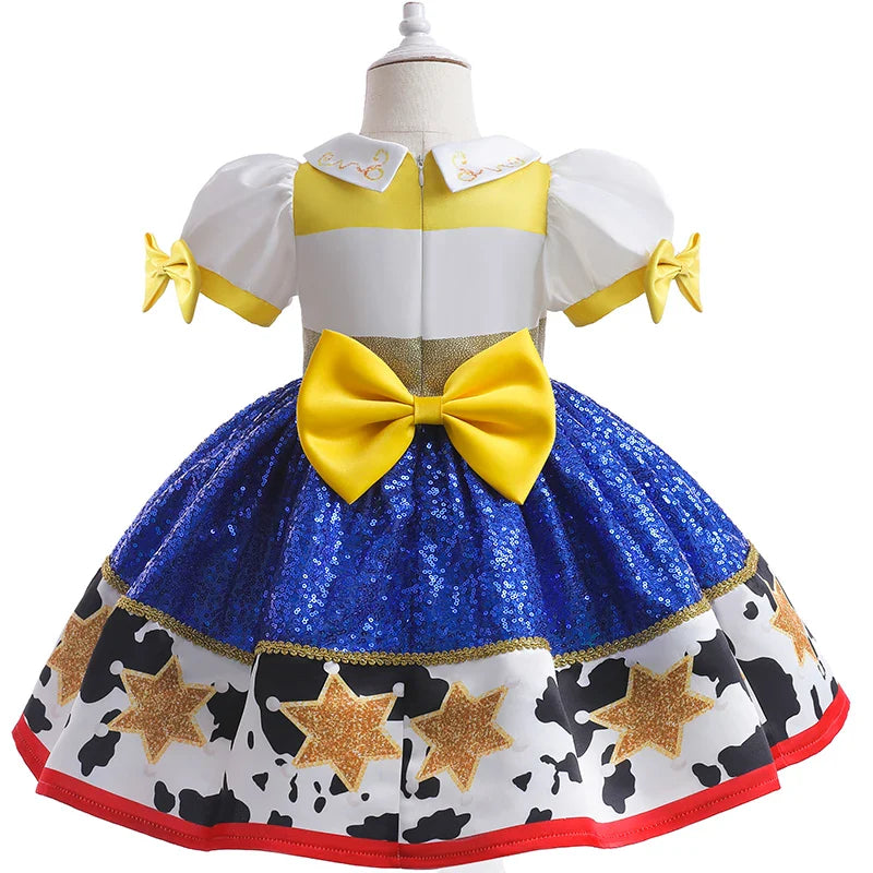 Vestido de menina Jessie, meninas Buzz Lightyear, vestido de desenho animado de vaca, roupas de Halloween, festa Toy Story, vestidos de cosplay, fantasia infantil