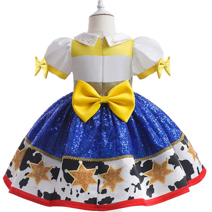 Vestido de menina Jessie, meninas Buzz Lightyear, vestido de desenho animado de vaca, roupas de Halloween, festa Toy Story, vestidos de cosplay, fantasia infantil