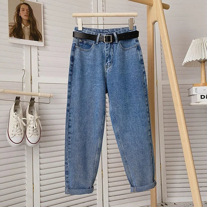 High-Waisted Straight-Leg Slimming Vintage Jeans Women's Casual Harajuku Style Petite Nine-Point Lenzo Father's Pants Summer Lig