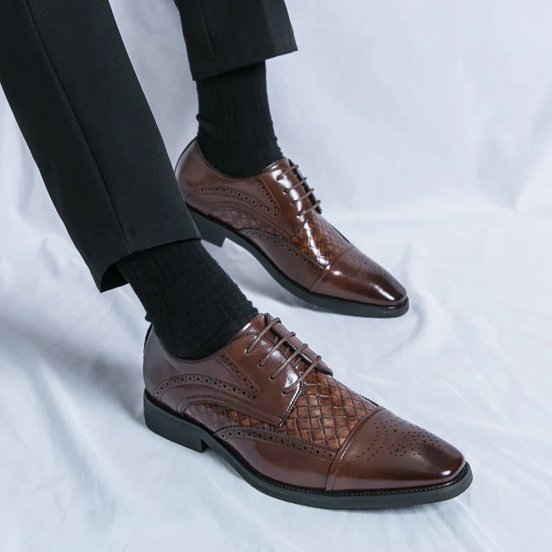 Weaving Formal Shoes For Men Brown Leather Men's Shoes Fashion Stitching Elegant Mans Autumn Footwear Male Wedding Shoes