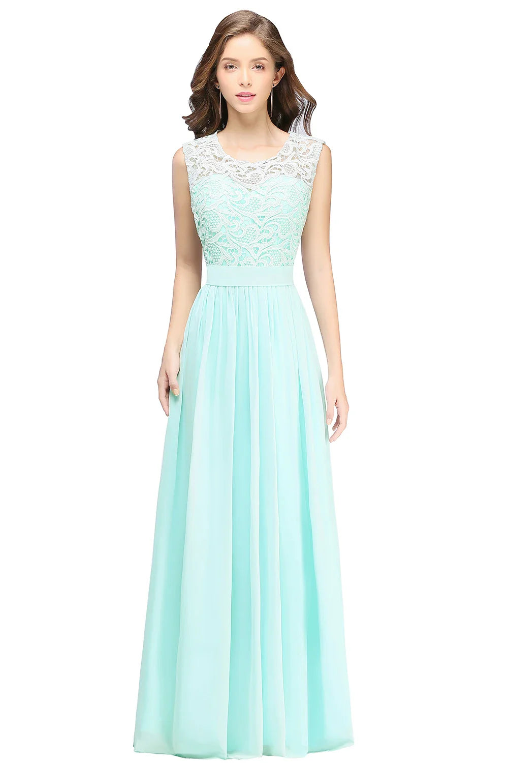 Hot Sale Lace A Line Prom Dress 2024 New Style Evening Dress Chiffon Back Illusion Bridsmaid Dress Pleat vestidos de fiesta