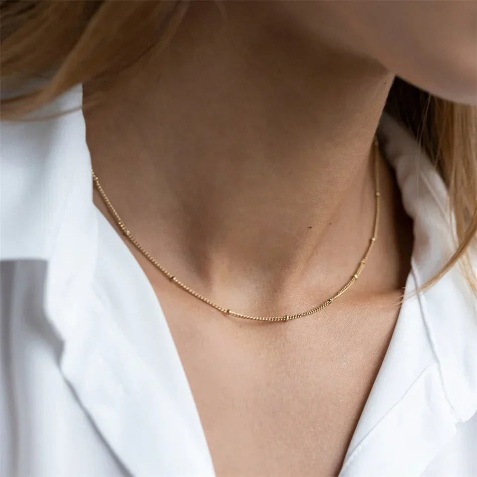 Gold Color Stainless Steel  Chain Choker Necklace Women Chain Necklace Sets for Women gift