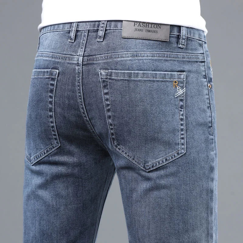 2023 Spring and Autumn New Classic Fashion Solid Color Elastic Small Legs Men's Casual Slim Comfortable Breathable Jeans 28-36