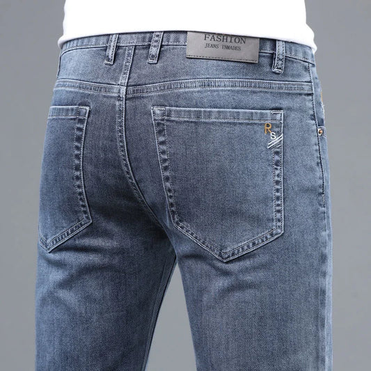 2023 Spring and Autumn New Classic Fashion Solid Color Elastic Small Legs Men's Casual Slim Comfortable Breathable Jeans 28-36
