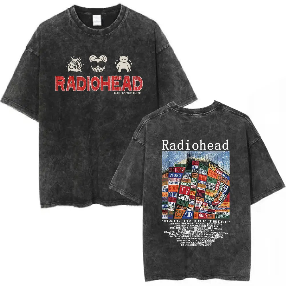 Rock Band Washed Cotton T Shirt Men Women Hip Hop Music Tee Fashion Short Sleeve Tshirt Summer Oversized T-shirts Tops