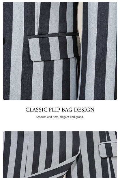 Party outfit Fashion red and black striped evening gown Double Breasted Slim Fit luxury man jacket tuxedo Men's Suit
