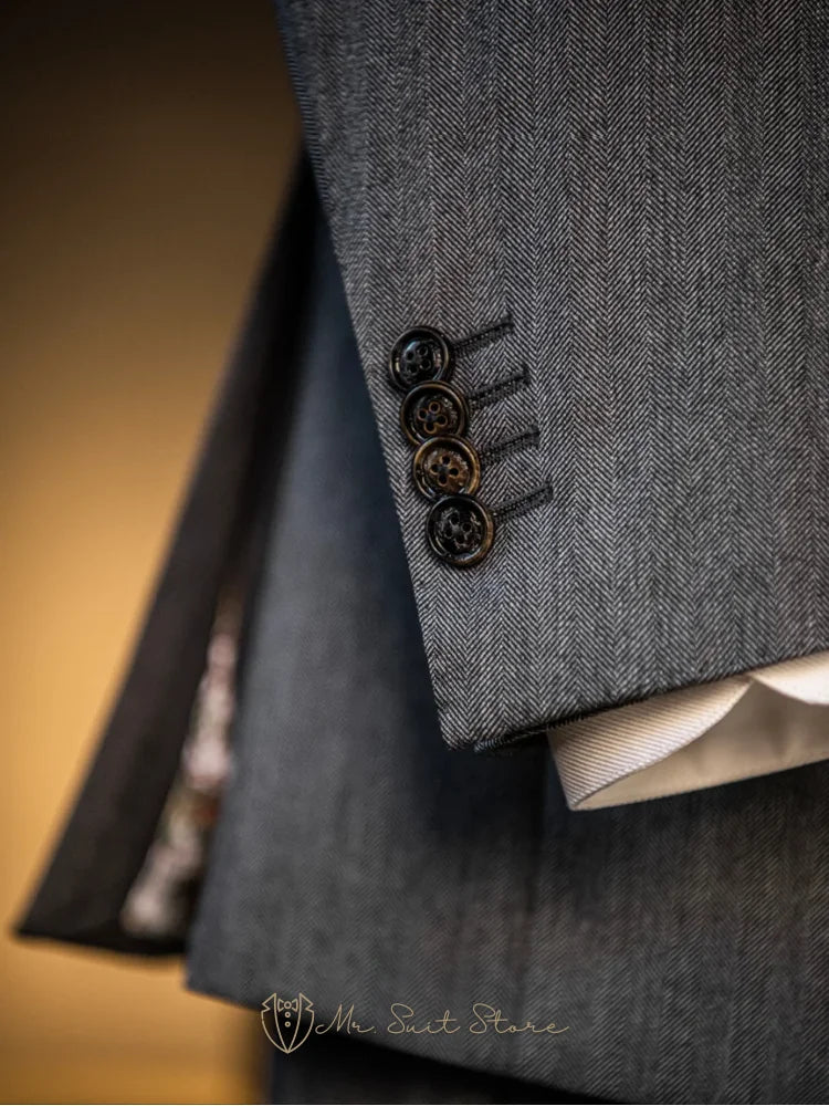 New Men's 3piece Suit Single Breasted Herringbone Pattern Men's Business Formal Attire Wedding Suit Groom's Jacket Men's Fashion