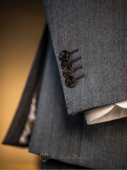 New Men's 3piece Suit Single Breasted Herringbone Pattern Men's Business Formal Attire Wedding Suit Groom's Jacket Men's Fashion