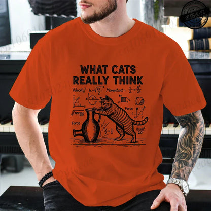Cat Physics Science Joke Men's T Shirt Funny Math Cat Print Tees T-Shirts Men Women Casual Short Sleeve Streetwear Plus Size