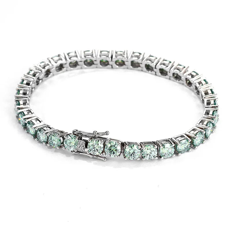 3/4mm GRA Certified Full Green Moissanite Tennis Bracelet for Women 18K Plated Lab Diamond 925 Silver Bracelet Men
