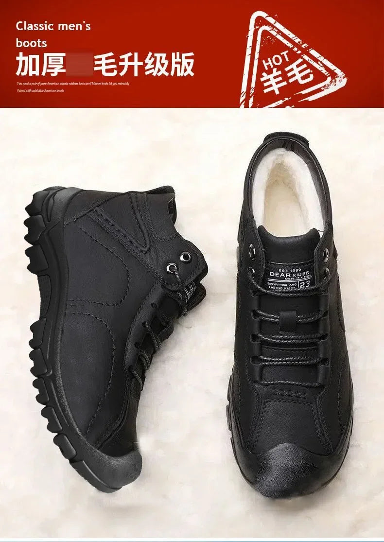 Winter New Cotton Shoes Plus Fleece Thick Casual Sports Shoes Men's High Top Leather Shoes Fashion Snow Boots