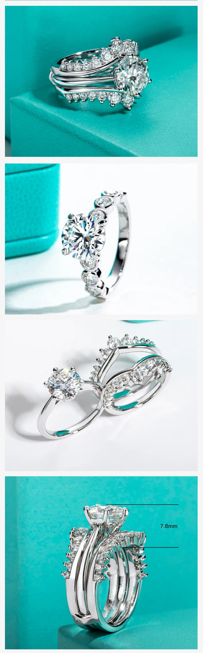 3CT D Color Moissanite Wedding Bands 18k Gold Plated 925 Sterling Silver Bridal Ring Set For Girls Jewelry Wholesale