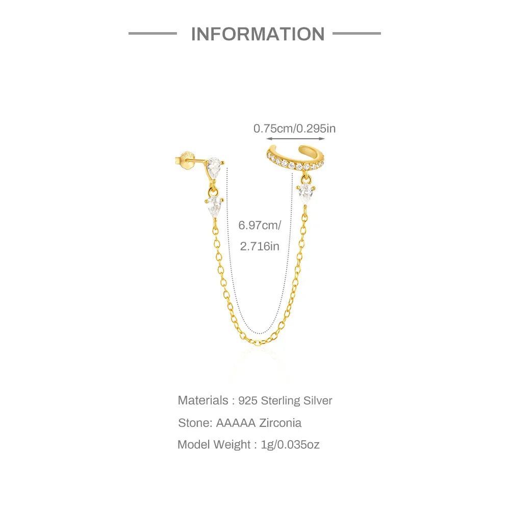 1PC 925 Sterling Silver Horse Eye Chain Tassel Zircon Drop Earrings For Women Ins Minimalism Geometric Earrings Gift