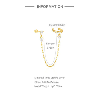 1PC 925 Sterling Silver Horse Eye Chain Tassel Zircon Drop Earrings For Women Ins Minimalism Geometric Earrings Gift