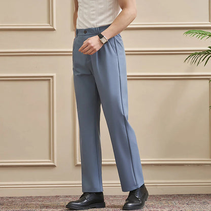 Men‘s Slim-Straight Fit Trousers for Spring & Summer Slim Fit Daily Work Trousers, Solid Color Street Suit Trousers