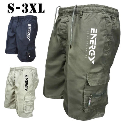 Outdoor Cargo Shorts Male Overalls Elastic Waist Cycling Shorts Multi-pockets Loose