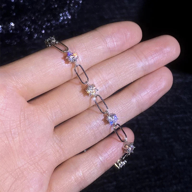 4mm 0.3CT D Color Round  Moissanite Diamond Link Bracelet for Woman Man 925 Silver Adjustable 16cm Chain Bracelets GRA Gift