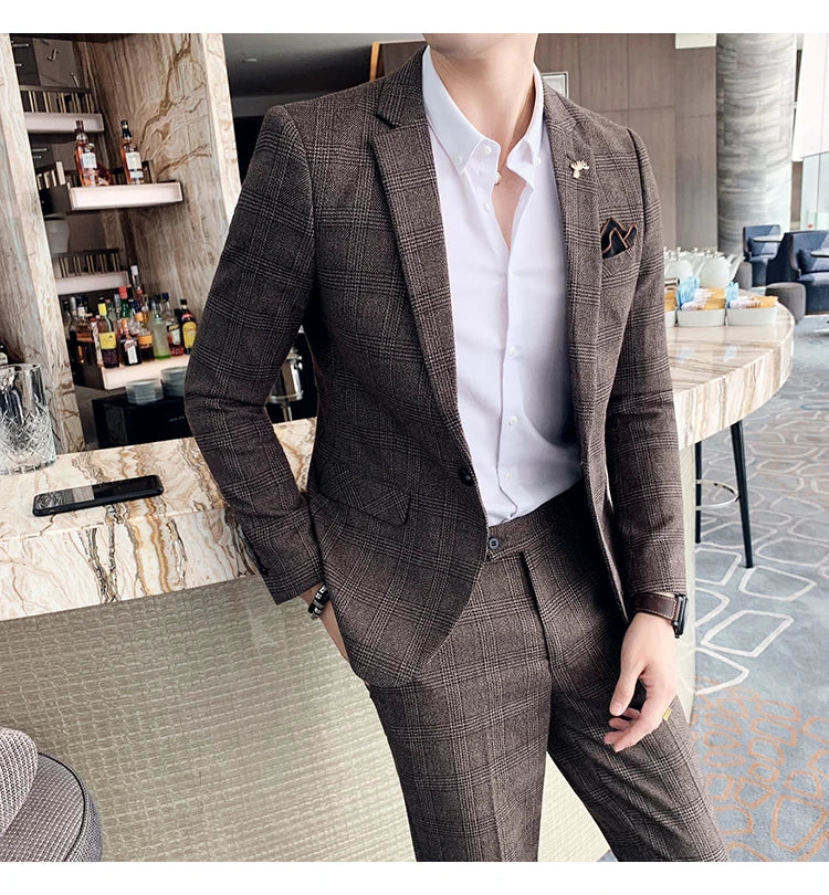 Men's Slim Fit Business Suit High Quality Boutique Fashion Two-Piece Set Handsome Trend Banquet Four Seasons Trousers Included