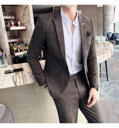 Men's Slim Fit Business Suit High Quality Boutique Fashion Two-Piece Set Handsome Trend Banquet Four Seasons Trousers Included