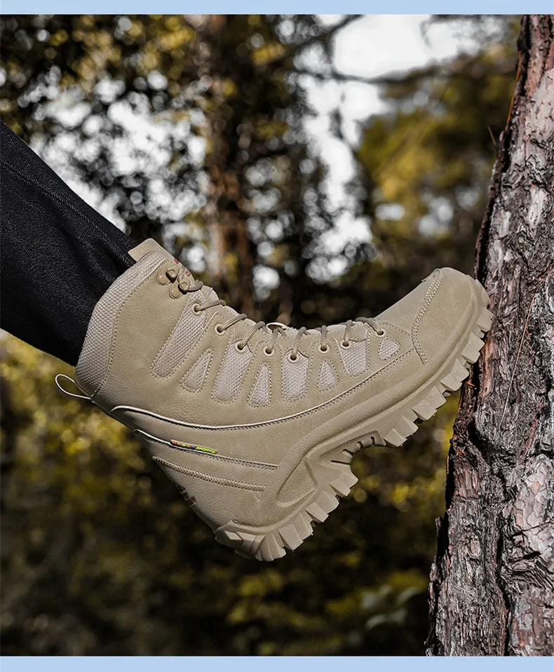 New Men's Boots Fashion Outdoor Men Hiking Boots High Top Breathable Men Desert Combat Ankle Boots Non-slip Motorcycle Boots