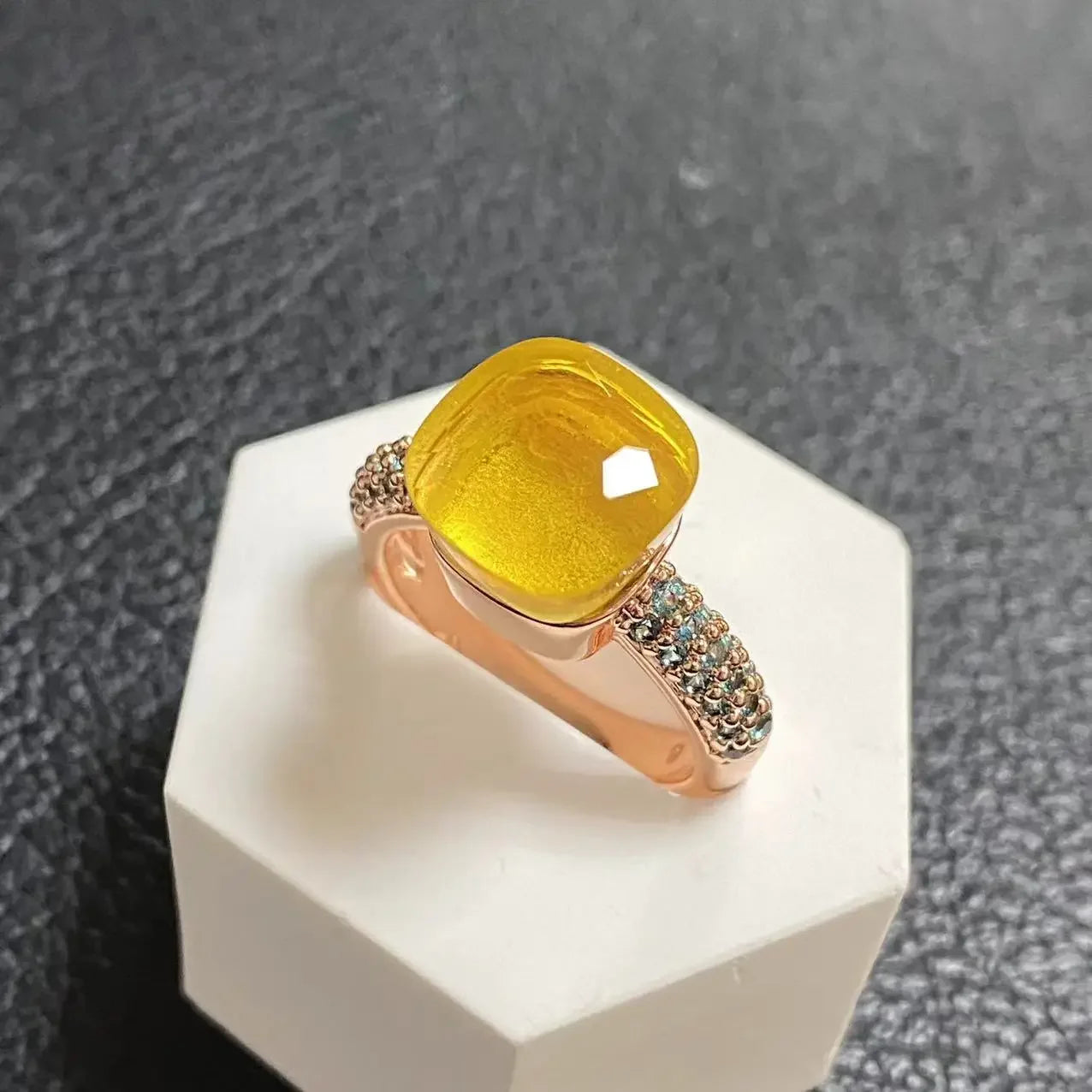 10.6mm Topaz Ring For Women Inlay Light Blue Zircon Candy Water Drop Crystal Ring Rose Gold Plated Jewelry Gift