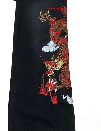 Y2K baggy Jeans Dragon Graffiti Embroidery High Waist Men Women Vintage Streetwear 2000s Harajuku Casual Loose Wide Leg Jeans