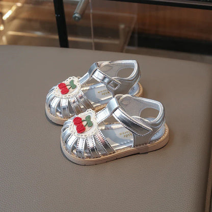 Summer Baby Girls Sandals Pu Leather Cartoon Strawberry Children's Beach Sandals Cowhide Non-slip Sole Kids Shoes