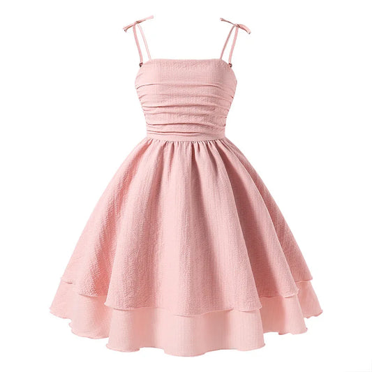 7-12 Years Teen Girls Dress Solid Color Sling Tiered Sleeveless Princess Dress For Kids Children Birthday Present Clothes