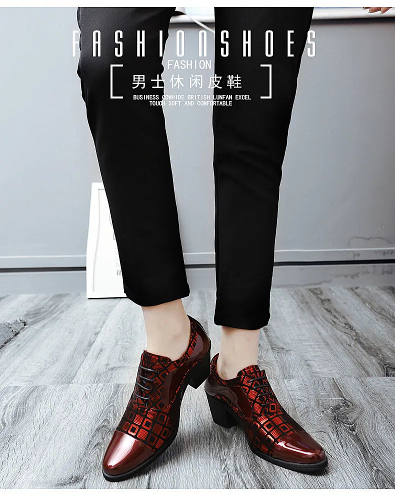 Men's High-heeled Leather Shoes Fashion Red Wedding Dresses Shoes For Men Luxury Formal Shoes Man zapatos de vestir