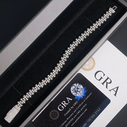 VVS Moissanite Snowflake Cross Bracelet 8mm 925 Silver for Men Women Iced VVS Cross Chain with GRA