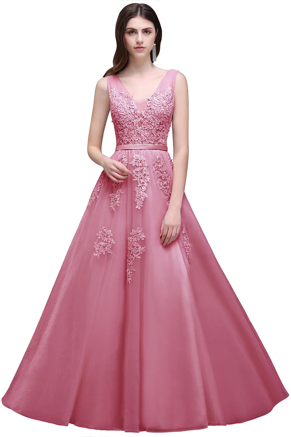 Elegant Tulle Sleeveless Silver Long Prom Dresses 2024 Applique V Neck Burgundy Evening Gowns Formal Party Vestido De Gala