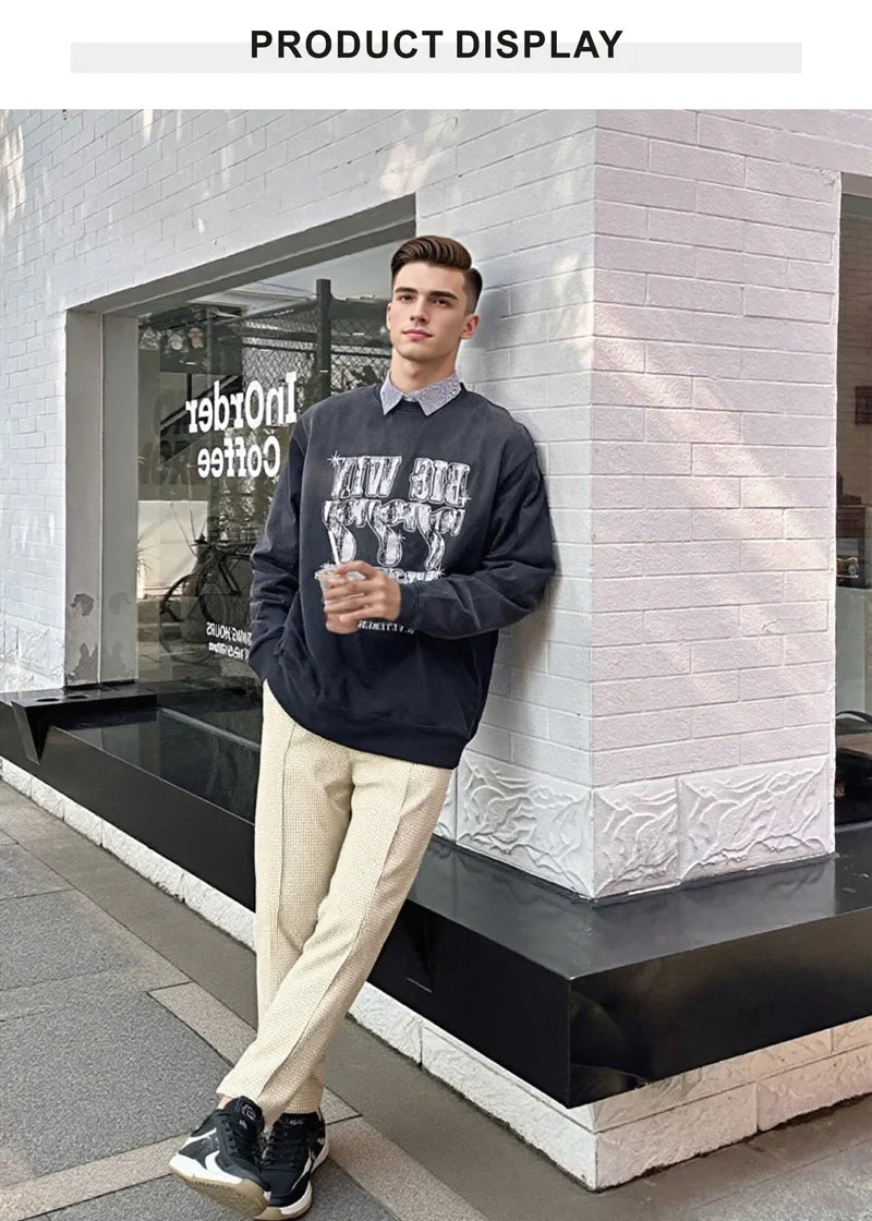 Mens Stylish Waffle Pants - Casual Sports Slim Fit with Adjustable Drawstring Secure Pockets for All Seasons - Perfect Outdoor
