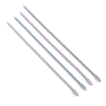 Full 2mm Violet Pink Blue White 5A Zircon Tennis Bracelet for Woman S925 Silver High Carbon All Colored Gemstone Bracelets
