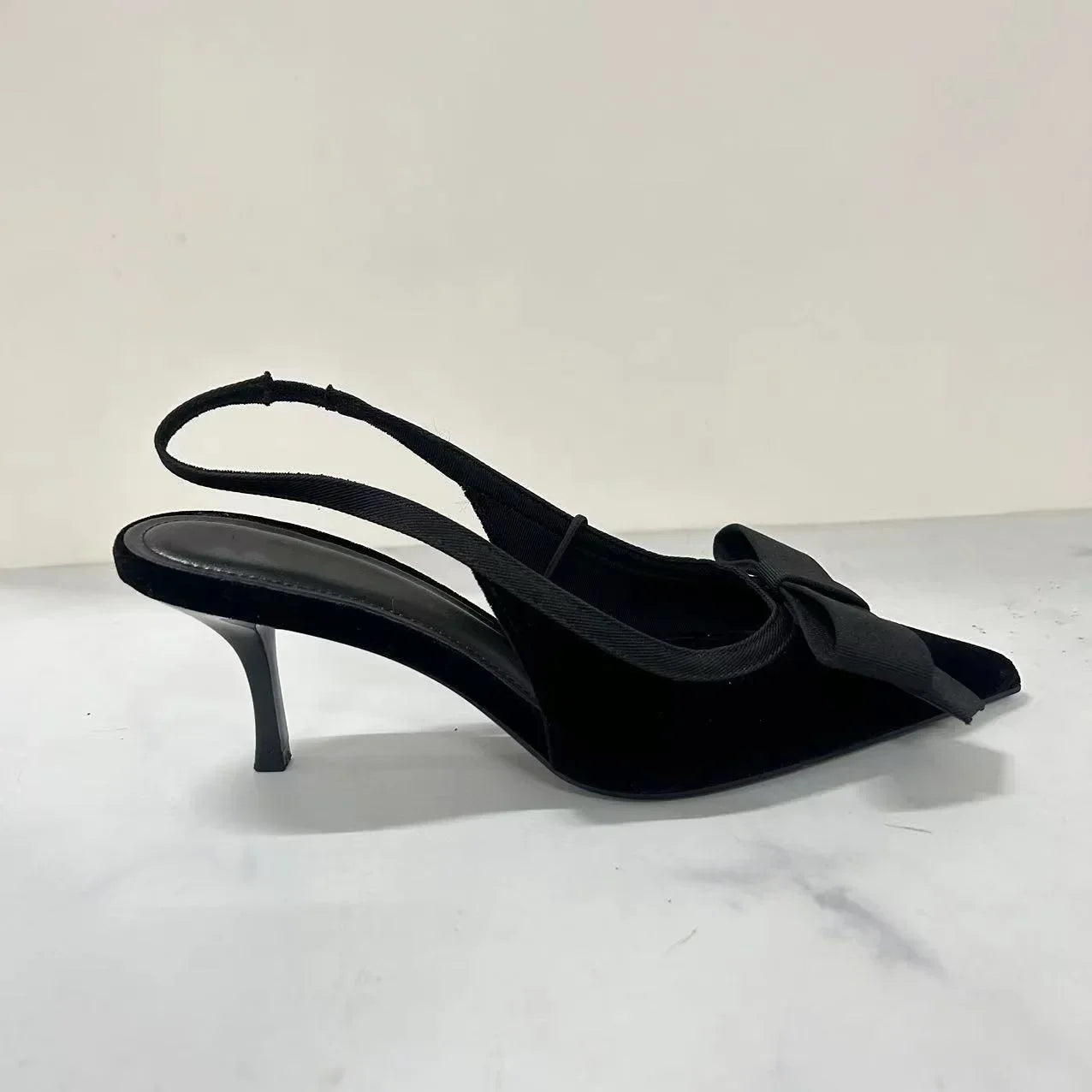 Black Velvet Butterfly-knot Designer Heeled Sandals Women Sexy Pointed Toe Slingbacks Women Pumps Elegant Party Dress High Heels