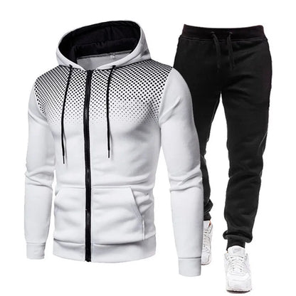2025 Men's Sports Set Outdoor Running Clothing Spring Autumn Dot Print Zipper Hoodie And Sports Pants Two-Piece Set