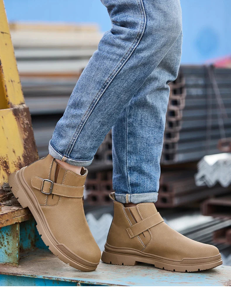 Unisex Steel Toe Waterproof Safety Boots Rubber Sole Anti-smash Anti-puncture Non-slip Durable Work Shoes Comfort Breathability.