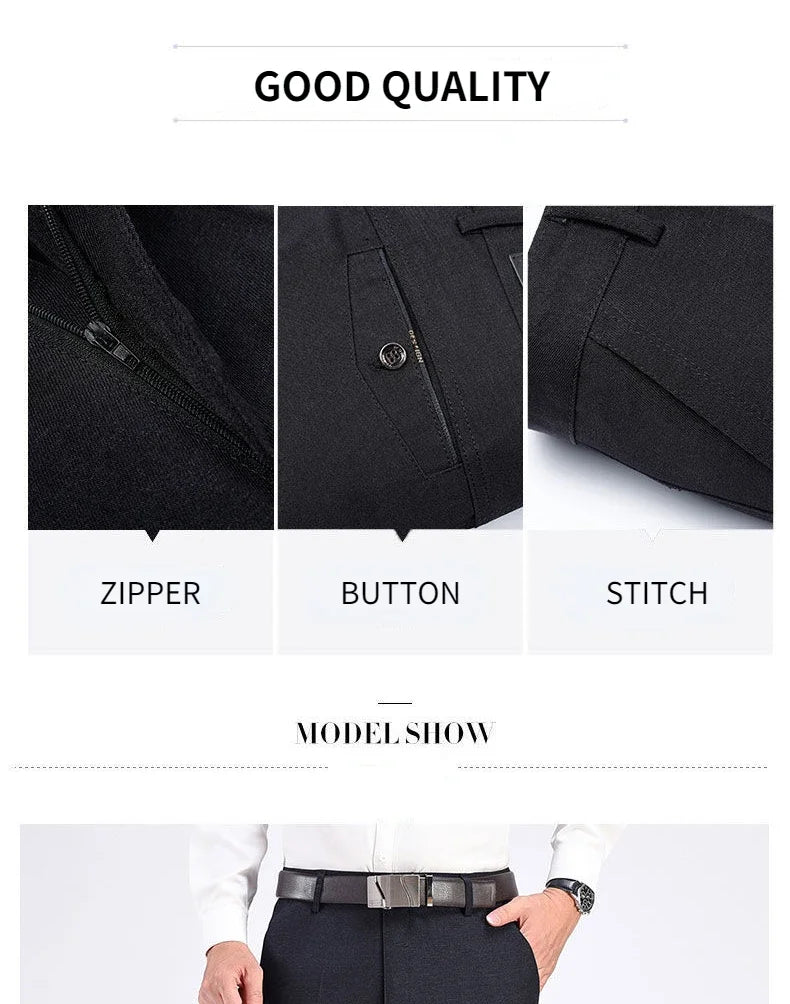 Men's Summer Thin Business Casual Pants Autumn Fashion Solid Gentle Thicken Trousers Male Brand Suit Pant Black Grey GOZBKF