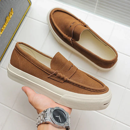 Men's Vulcanized Shoes: Niche, Light Luxury, Solid Color, Retro Style, Flat Heel, Split-on, Lazy Soft-soled Casual Walking Shoes