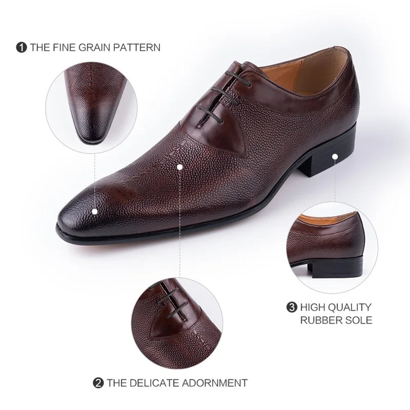 Classic Men's Leather Shoes Lace Up Fashion Genuine Leather Oxfords Men Shoes Handmade Dress Formal Office Trendy Man's Footwear