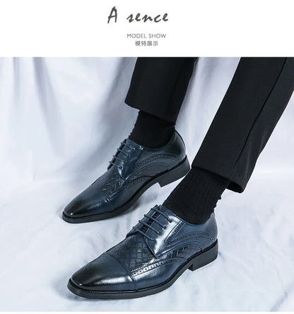 Weaving Formal Shoes For Men Brown Leather Men's Shoes Fashion Stitching Elegant Mans Autumn Footwear Male Wedding Shoes