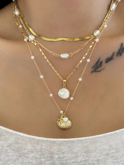 Vintage Shiny Shell Starfish Pendant Necklace for Women Simple Multilayer Thin Chain Choker Bridal Neck Jewelry