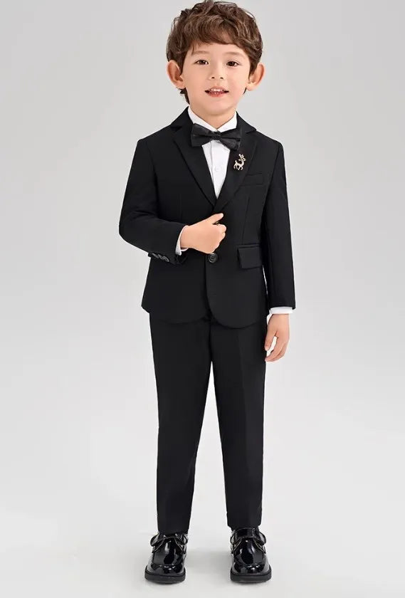 Korea Boys Black Suit For Wedding Children Jacket Vest Pants Tie 4Pcs Ceremony Tuxedo Dress Kids Photograph Performance Costume