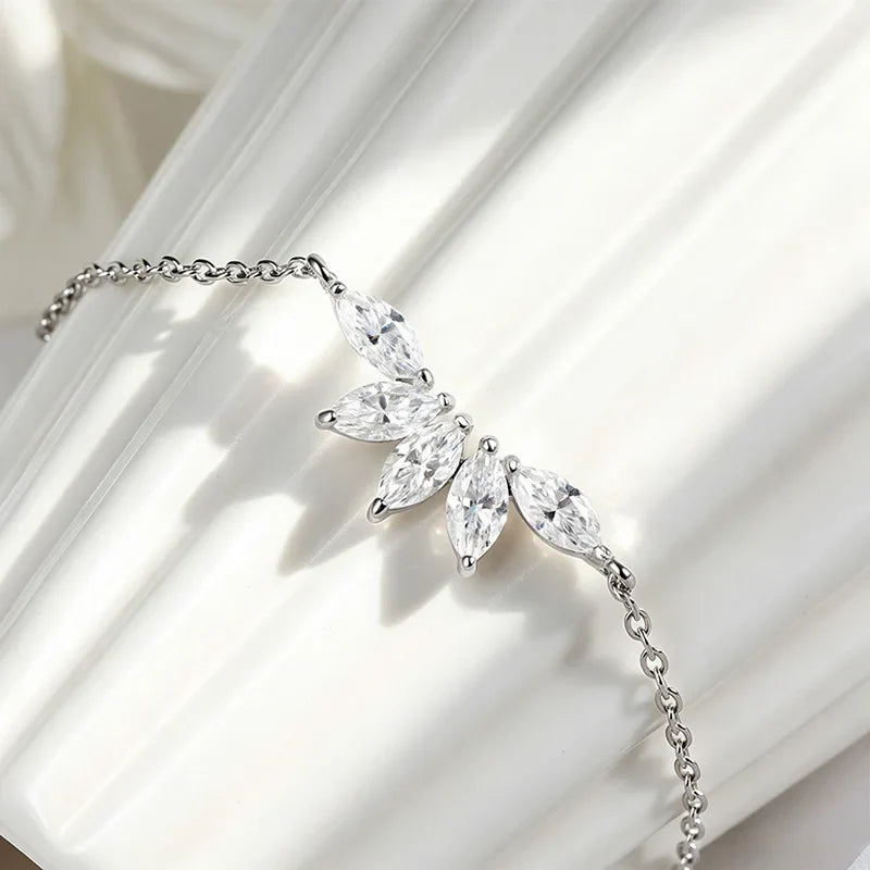 5 Gems 3*6mm Marquise Cut All Moissanite Bracelets for Women Original Luxury Adjustable Chain Real S925 Silver Jewelry
