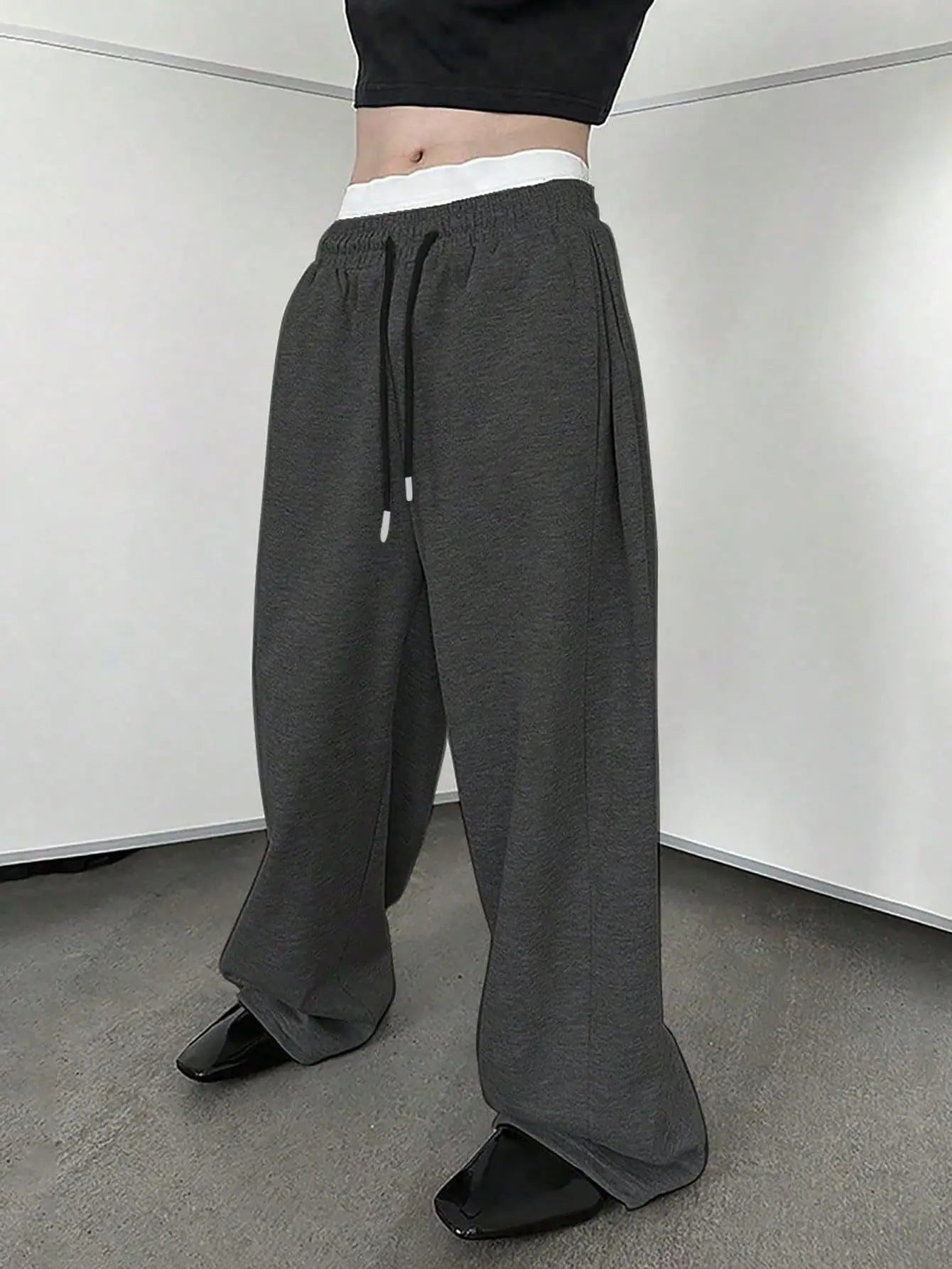 2025 men's wide leg sweatpants, European and American men's and women's sweatpants, waist drawstring straight leg loose casual s